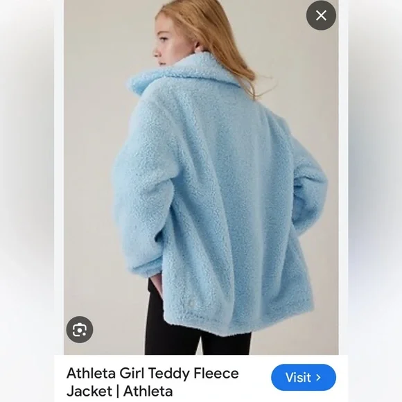 NWT Athleta girl teddy fleece zip up jacket in light blue color size 12 - Picture 3 of 12
